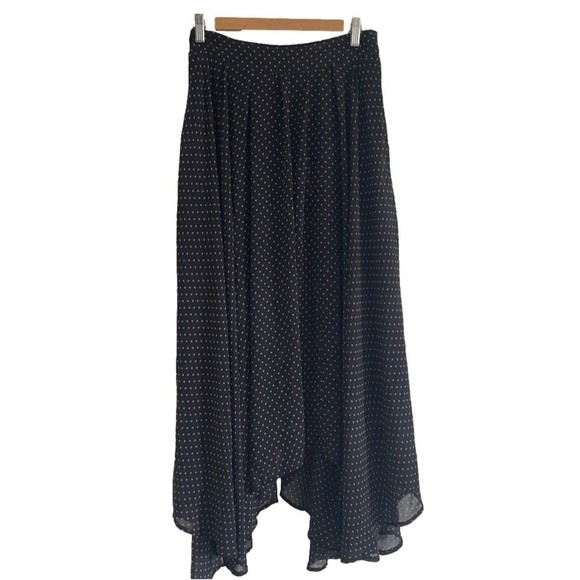 Free People Dresses & Skirts - FREE People Maxi Skirt Size S Black Brown Polka Dot Asymmetrical Lined Pull-On